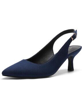 Women's Low Kitten Heels Slingback Navy Pointed Closed Toe Sandals Dress Shoes